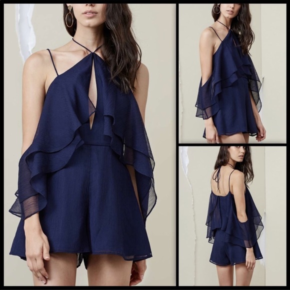 Finders Keepers Pants - NWOT Finders Keepers Navy Ruffled Playsuit, Size S